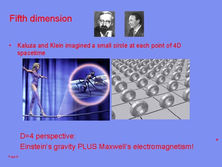 Fifth dimension • Kaluza and Klein imagined a small circle at each point of