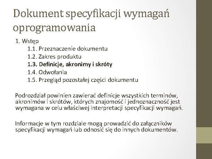 Dokument specyfikacji wymagań oprogramowania 1. Wstęp 1. 1. Przeznaczenie dokumentu 1. 2. Zakres produktu