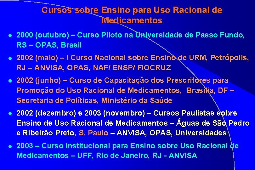 Cursos sobre Ensino para Uso Racional de Medicamentos l 2000 (outubro) – Curso Piloto