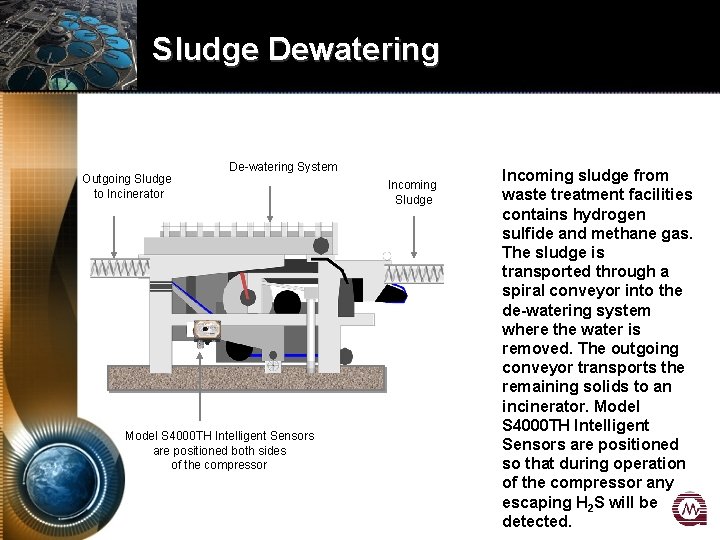 Sludge Dewatering Outgoing Sludge to Incinerator De-watering System Model S 4000 TH Intelligent Sensors