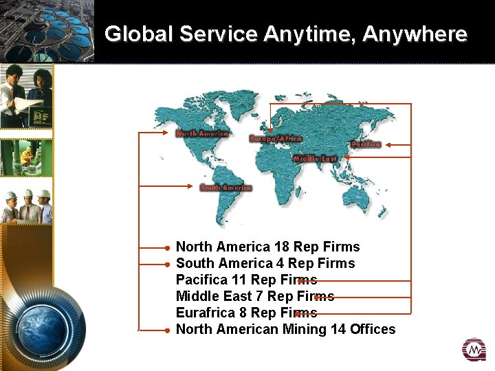Global Service Anytime, Anywhere North America 18 Rep Firms South America 4 Rep Firms Global Service Anytime, Anywhere North America 18 Rep Firms South America 4 Rep Firms