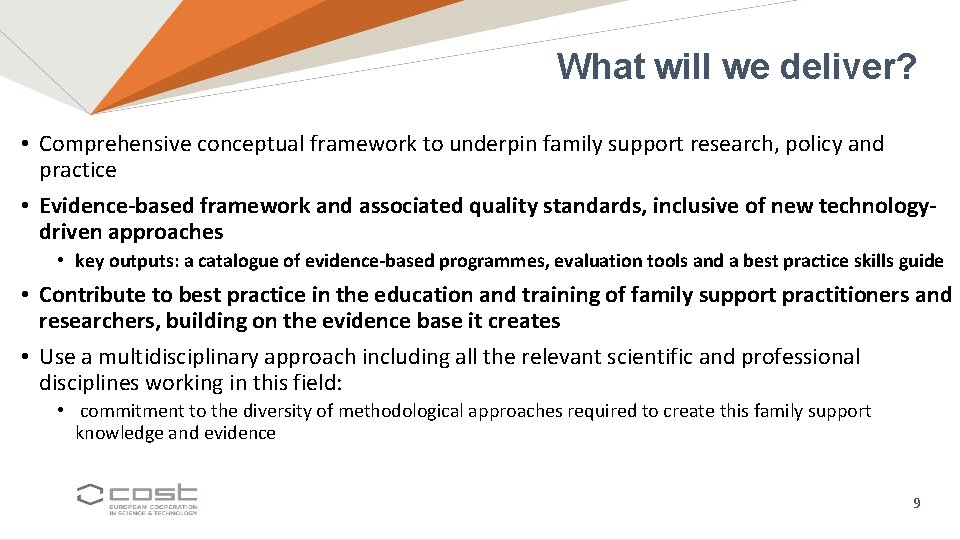 What will we deliver? • Comprehensive conceptual framework to underpin family support research, policy