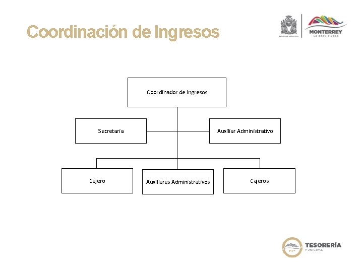 Coordinación de Ingresos Coordinador de Ingresos Secretaria Cajero Auxiliar Administrativo Auxiliares Administrativos Cajeros 