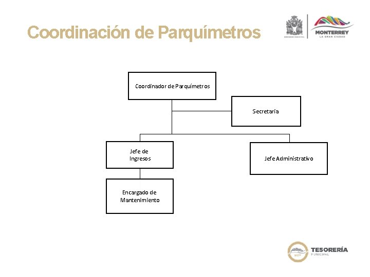 Coordinación de Parquímetros Coordinador de Parquímetros Secretaria Jefe de Ingresos Encargado de Mantenimiento Jefe