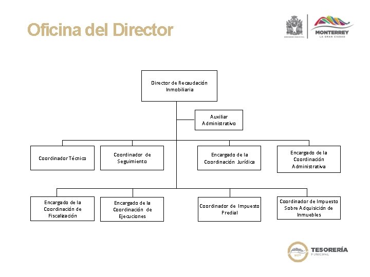 Oficina del Director de Recaudación Inmobiliaria Auxiliar Administrativo Coordinador Técnico Coordinador de Seguimiento Encargado