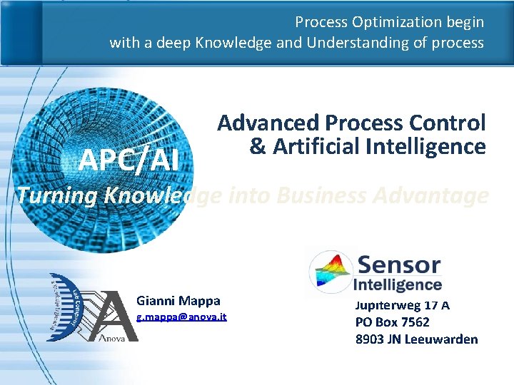 Process Optimization begin with a deep Knowledge and Understanding of process APC/AI Advanced Process