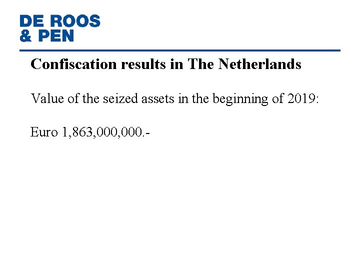 Confiscation results in The Netherlands Value of the seized assets in the beginning of