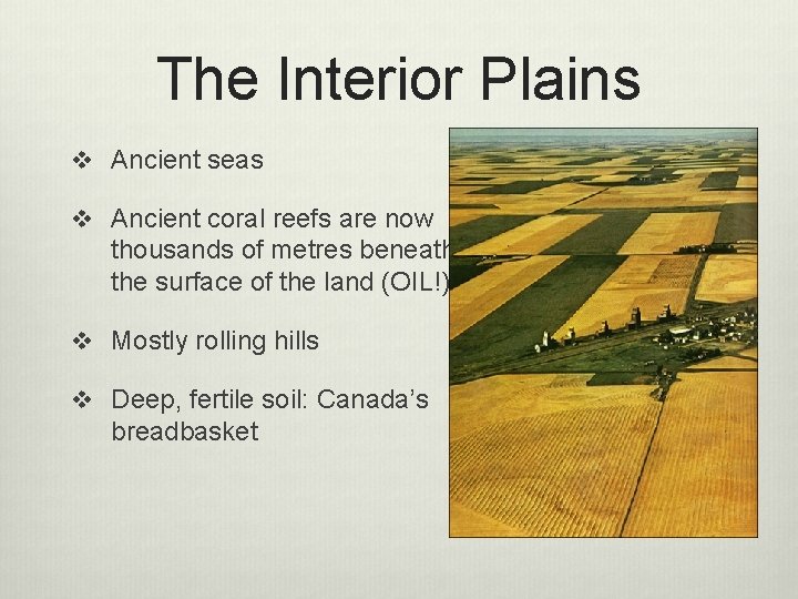 The Interior Plains v Ancient seas v Ancient coral reefs are now thousands of