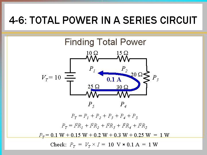 4 -6: TOTAL POWER IN A SERIES CIRCUIT Finding Total Power 10 W P