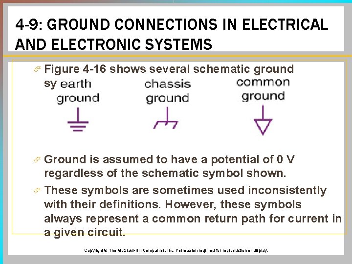 4 -9: GROUND CONNECTIONS IN ELECTRICAL AND ELECTRONIC SYSTEMS Figure 4 -16 shows several