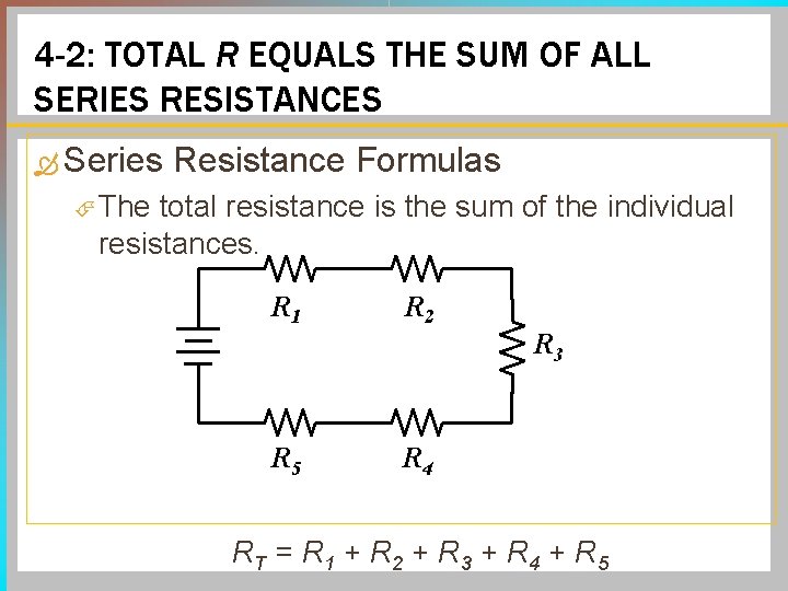 4 -2: TOTAL R EQUALS THE SUM OF ALL SERIES RESISTANCES Series Resistance Formulas