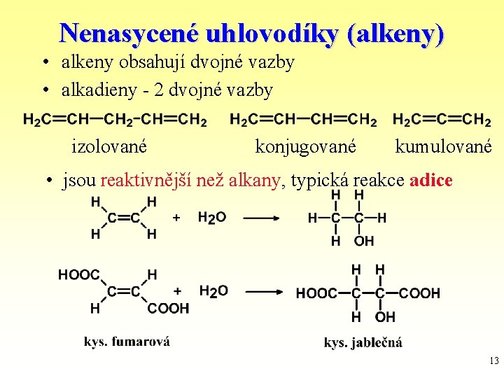 Nenasycené uhlovodíky (alkeny) • alkeny obsahují dvojné vazby • alkadieny - 2 dvojné vazby
