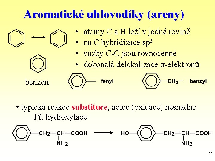 Aromatické uhlovodíky (areny) • • atomy C a H leží v jedné rovině na