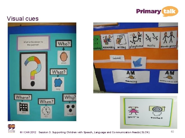 Visual cues © I CAN 2012 Session 3: Supporting Children with Speech, Language and