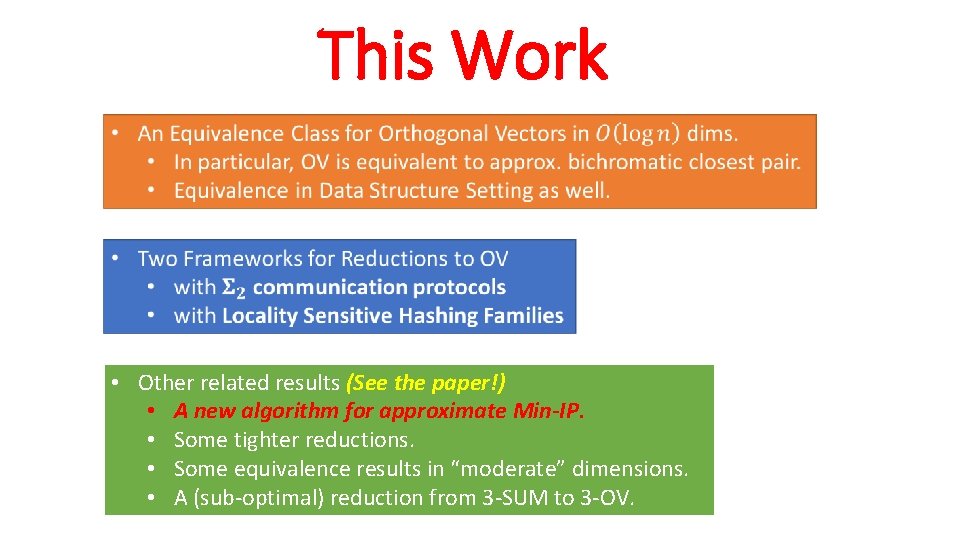 This Work • Other related results (See the paper!) • A new algorithm for