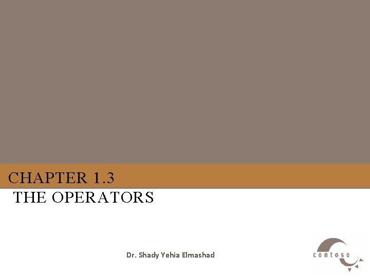 CHAPTER 1. 3 THE OPERATORS Dr. Shady Yehia Elmashad 