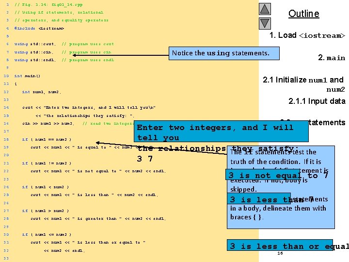 1 // Fig. 1. 14: fig 01_14. cpp 2 // Using if statements, relational