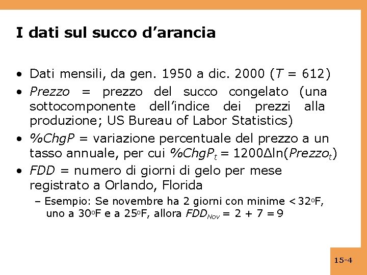 I dati sul succo d’arancia • Dati mensili, da gen. 1950 a dic. 2000