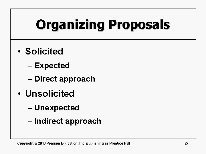 Organizing Proposals • Solicited – Expected – Direct approach • Unsolicited – Unexpected –