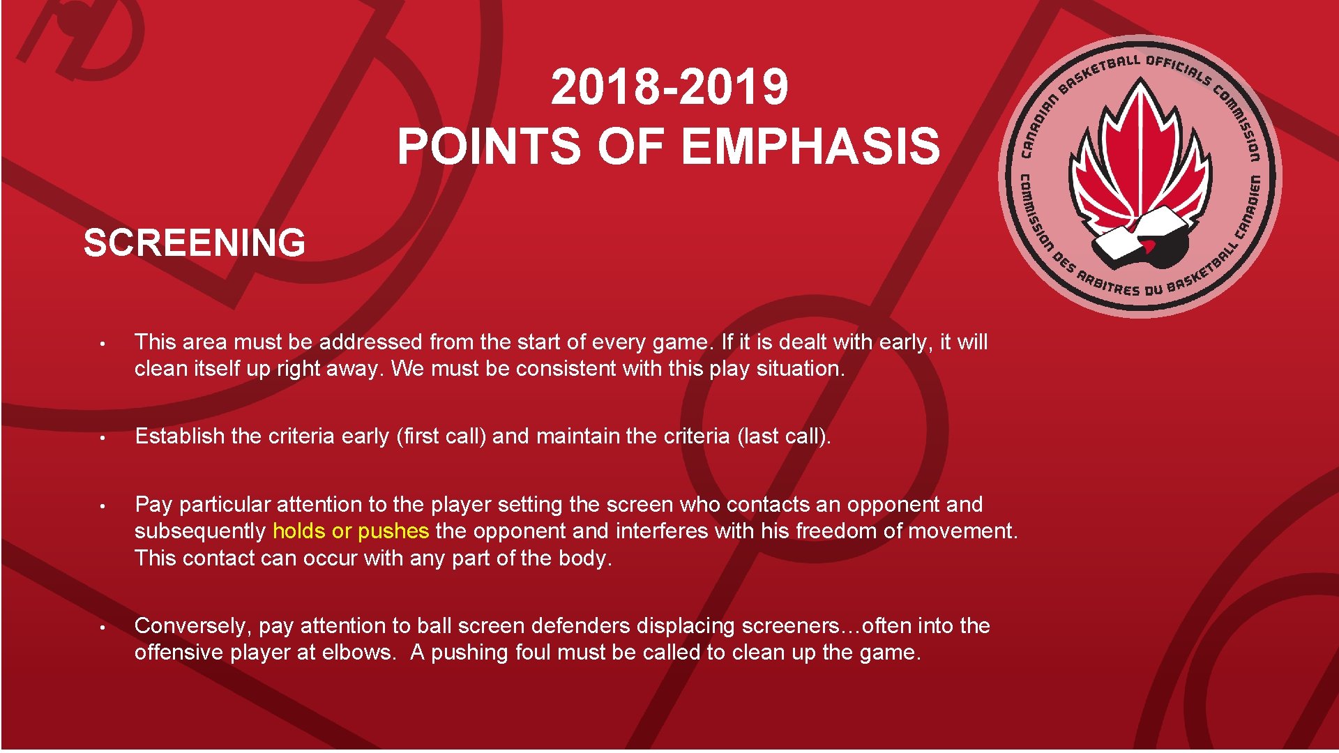 2018 -2019 POINTS OF EMPHASIS SCREENING • This area must be addressed from the