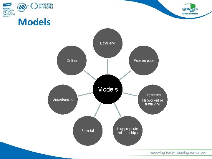 Models Boyfriend Online Peer on peer Models Organised Networked or trafficking Opportunistic Familial Inappropriate