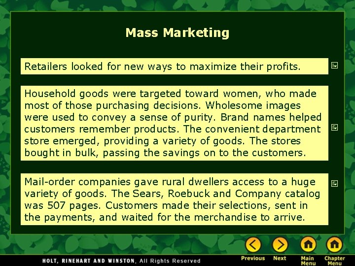 Mass Marketing Retailers looked for new ways to maximize their profits. Household goods were Mass Marketing Retailers looked for new ways to maximize their profits. Household goods were
