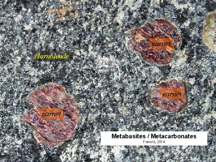 garnet Hornblende Plag garnet Metabasites / Metacarbonates Francis, 2014 