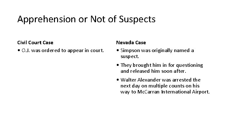 Apprehension or Not of Suspects Civil Court Case • O. J. was ordered to Apprehension or Not of Suspects Civil Court Case • O. J. was ordered to