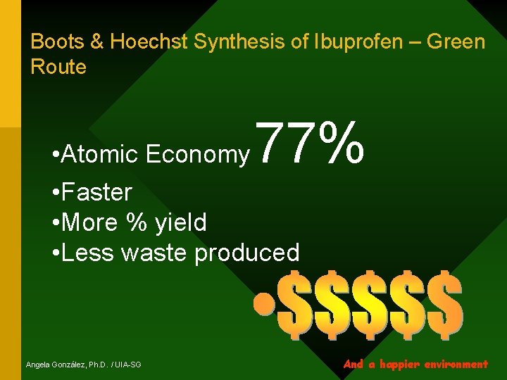 Boots & Hoechst Synthesis of Ibuprofen – Green Route 77% • Atomic Economy •