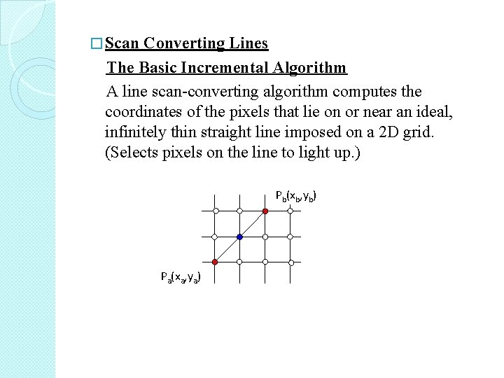 � Scan Converting Lines The Basic Incremental Algorithm A line scan-converting algorithm computes the