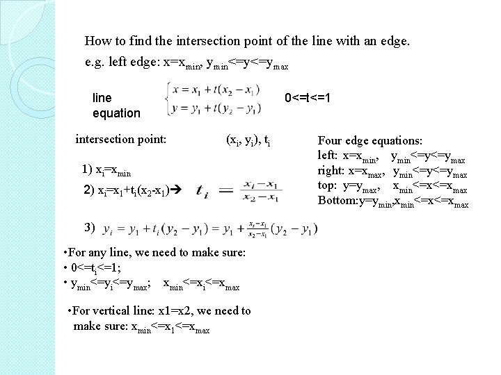 How to find the intersection point of the line with an edge. e. g.