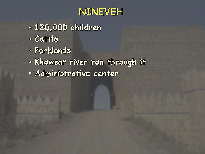NINEVEH • • • 120, 000 children Cattle Parklands Khawsar river ran through it