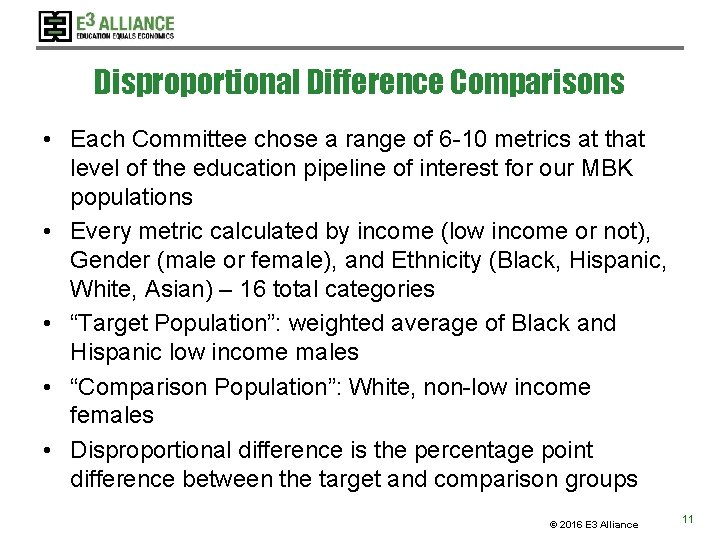 Disproportional Difference Comparisons • Each Committee chose a range of 6 -10 metrics at Disproportional Difference Comparisons • Each Committee chose a range of 6 -10 metrics at