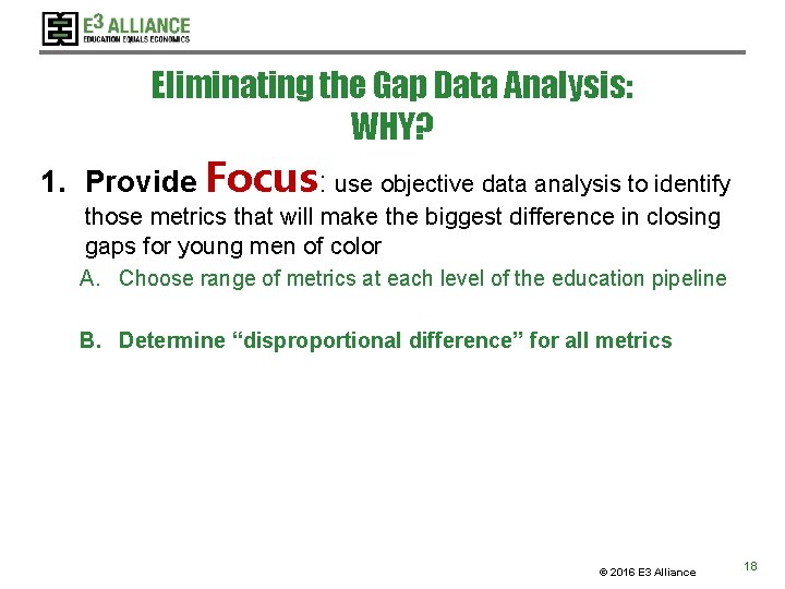 Eliminating the Gap Data Analysis: WHY? 1. Provide Focus: use objective data analysis to Eliminating the Gap Data Analysis: WHY? 1. Provide Focus: use objective data analysis to