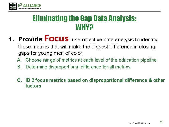 Eliminating the Gap Data Analysis: WHY? 1. Provide Focus: use objective data analysis to Eliminating the Gap Data Analysis: WHY? 1. Provide Focus: use objective data analysis to