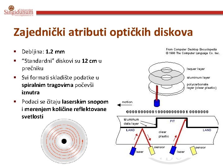 Zajednički atributi optičkih diskova § Debljina: 1. 2 mm § “Standardni” diskovi su 12
