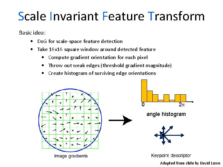 Scale Invariant Feature Transform Basic idea: • Do. G for scale-space feature detection •