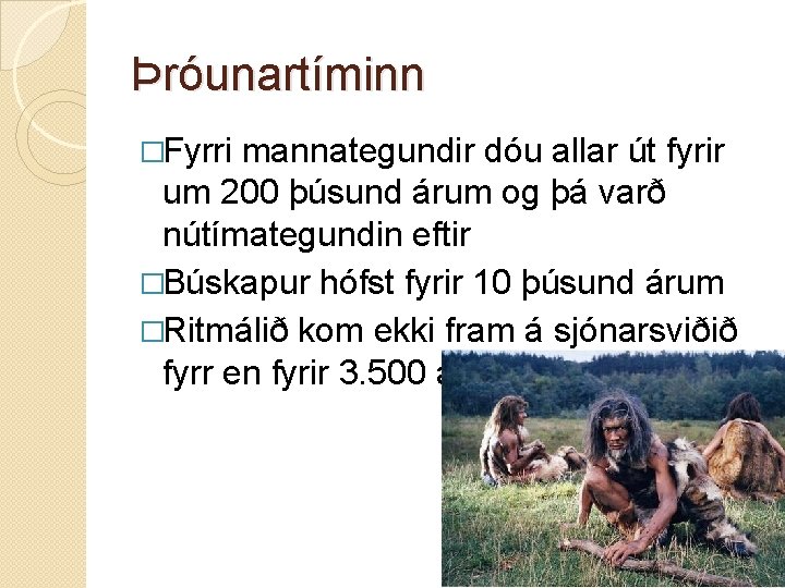 Þróunartíminn �Fyrri mannategundir dóu allar út fyrir um 200 þúsund árum og þá varð