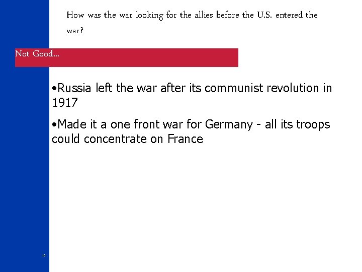 How was the war looking for the allies before the U. S. entered the