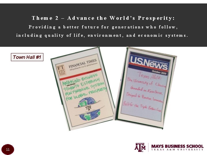 Theme 2 – Advance the World’s Prosperity: Providing a better future for generations who