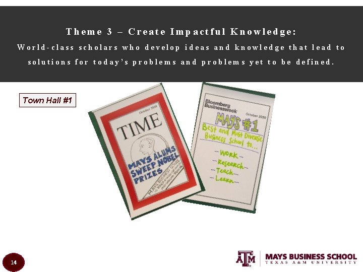 Theme 3 – Create Impactful Knowledge: World-class scholars who develop ideas and knowledge that