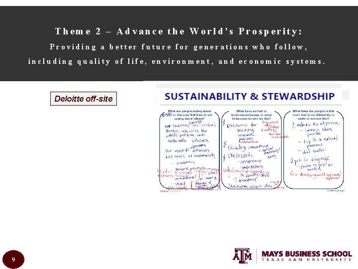 Theme 2 – Advance the World’s Prosperity: Providing a better future for generations who