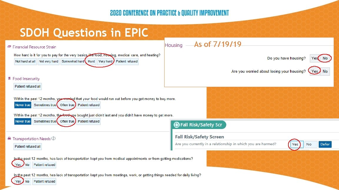 SDOH Questions in EPIC As of 7/19/19 