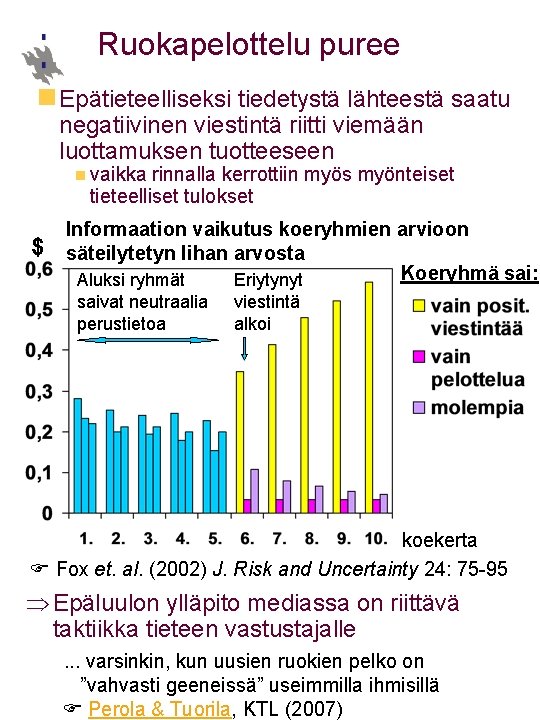 Ruokapelottelu puree n Epätieteelliseksi tiedetystä lähteestä saatu negatiivinen viestintä riitti viemään luottamuksen tuotteeseen n