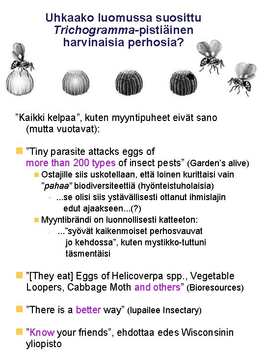Uhkaako luomussa suosittu Trichogramma-pistiäinen harvinaisia perhosia? ”Kaikki kelpaa”, kuten myyntipuheet eivät sano (mutta vuotavat): Uhkaako luomussa suosittu Trichogramma-pistiäinen harvinaisia perhosia? ”Kaikki kelpaa”, kuten myyntipuheet eivät sano (mutta vuotavat):