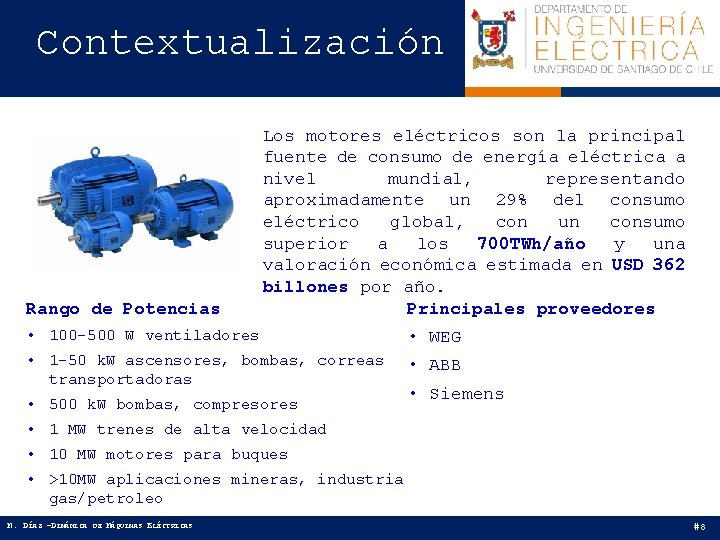 Contextualización Rango de Potencias Los motores eléctricos son la principal fuente de consumo de