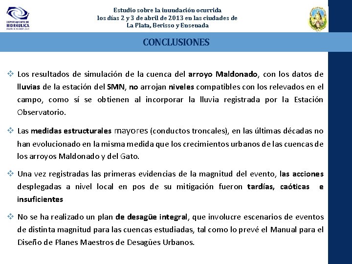 Estudio sobre la inundación ocurrida los días 2 y 3 de abril de 2013