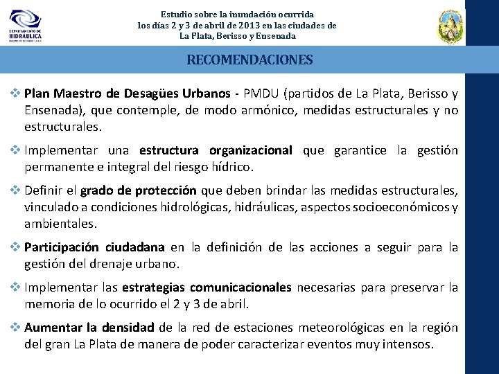 Estudio sobre la inundación ocurrida los días 2 y 3 de abril de 2013