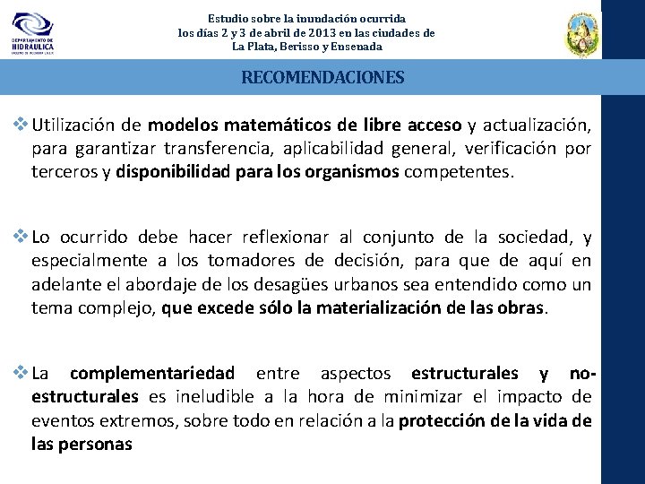 Estudio sobre la inundación ocurrida los días 2 y 3 de abril de 2013