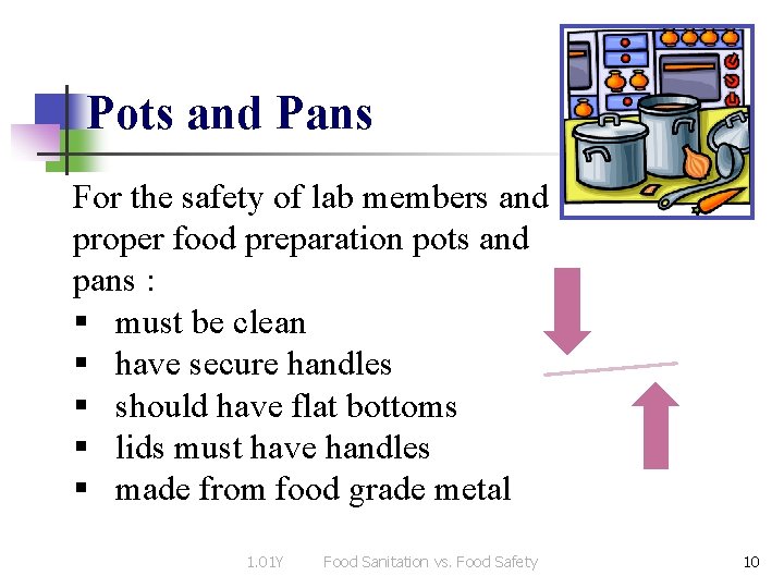 Pots and Pans For the safety of lab members and proper food preparation pots